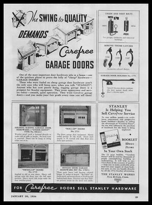 1936 Stanley Tool Works New Britain Connecticut Carefree Garage Doors Print Ad