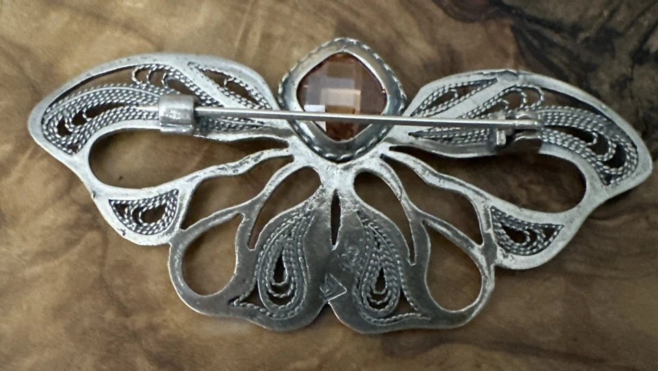 SILPADA Lacy Butterfly Brooch / Pin Sterling Silver / 925 With Apricot CZ - Image 4 of 4