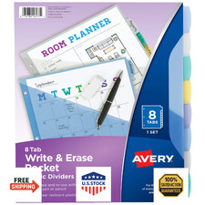 Avery Write & Erase Plastikowe przegrody kieszonkowe na 3 segregatory pierścieniowe, zestawy 8 tab, Mult