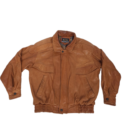 Vintage Big Tall Mens Bomber Jacket XL Brown Leather Soft Shell