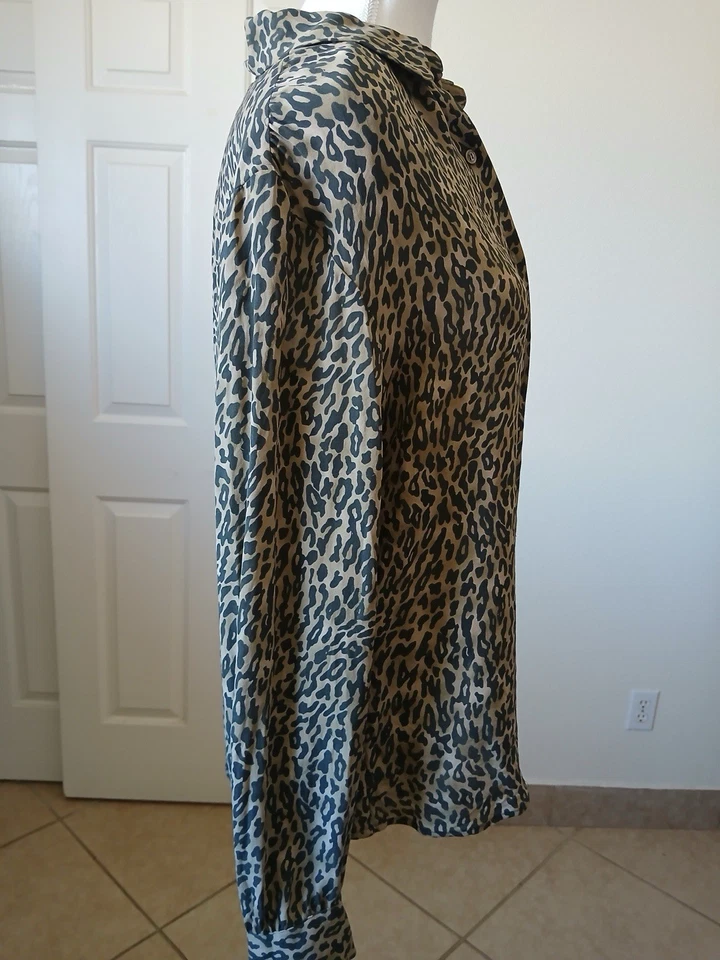 Camisa ALFANI Animal Print 100% Seda Abotonada Manga Larga Botón Talla 14 Foto 4 de 4
