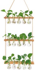 Wall Hanging Propagation Station with Wooden Stand 5 Bulb Vase 3 Tiers Plante...