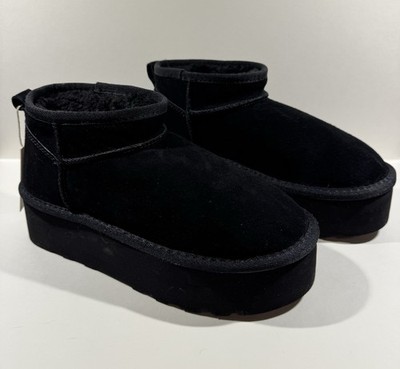 Cushionaire Hippy Women s Suede Platform Ankle Boots Black  Size 7.5 New