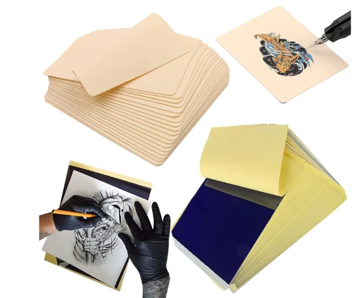 Kit de 20 hojas para práctica de tatuaje con piel sintética y papel de transfere - product listing photo