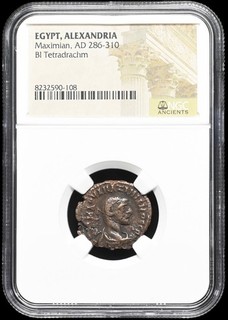 Ancient Roman Coin. Maximian. Alexandria 286 310AD. Tetradrachm. NGC Certified.
