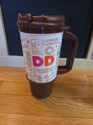 2010 Whirley Dunkin Donuts 24 oz Travel Mug Cup Tumbler Handle Brown Mr Donut DD