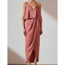 Shona Joy Rose Pink Luxe Frill Tulip Hem Maxi Dress Size 6
