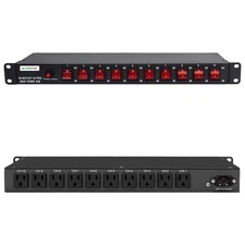 10-Outlet 1U Horizontal PDU Rack Mount Power Strip - Surge Protector,100-240V...