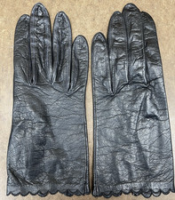 Women  s Vintage Miss Aris Black Leather 8  Gloves Size 7 FREE SHIPPING