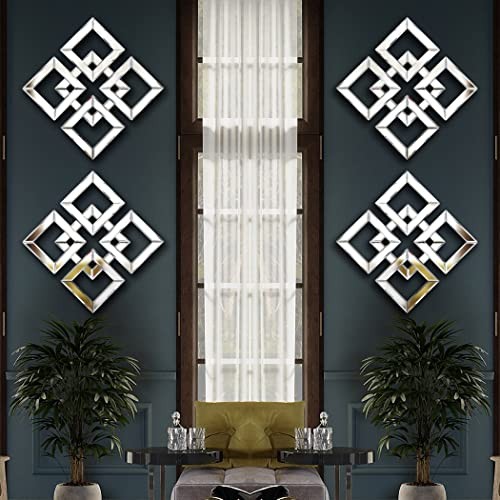 2 Pack Silver Mirrored Square Wall-Mounted Mirrors Modern Glam Accent Decor - Picture 4 of 8