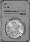 1887-P  $1  MORGAN SILVER DOLLAR  "PHILADELPHIA"  NGC MS64  #8675098-016