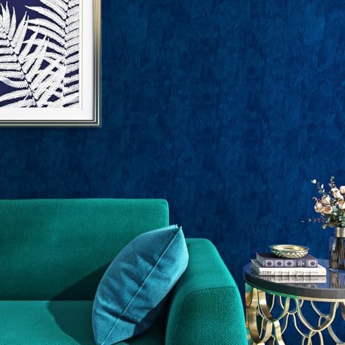 Royal Wallpaper Textured Dark Blue Wallpaper Peel and 79" x 17.5" Blue Velvet - Picture 6 of 7