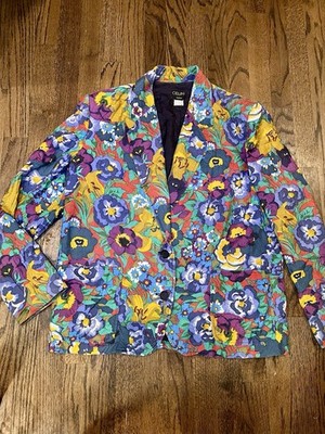Vintage 1980s CELINE Paris Silk Floral Blazer Jacket Sz 44 US-12 Made In France