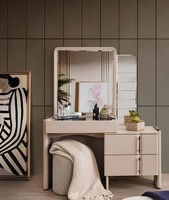 Beiger Designer Schminktisch Schlafzimmer Spiegel Exklusiver 2Tlg Set