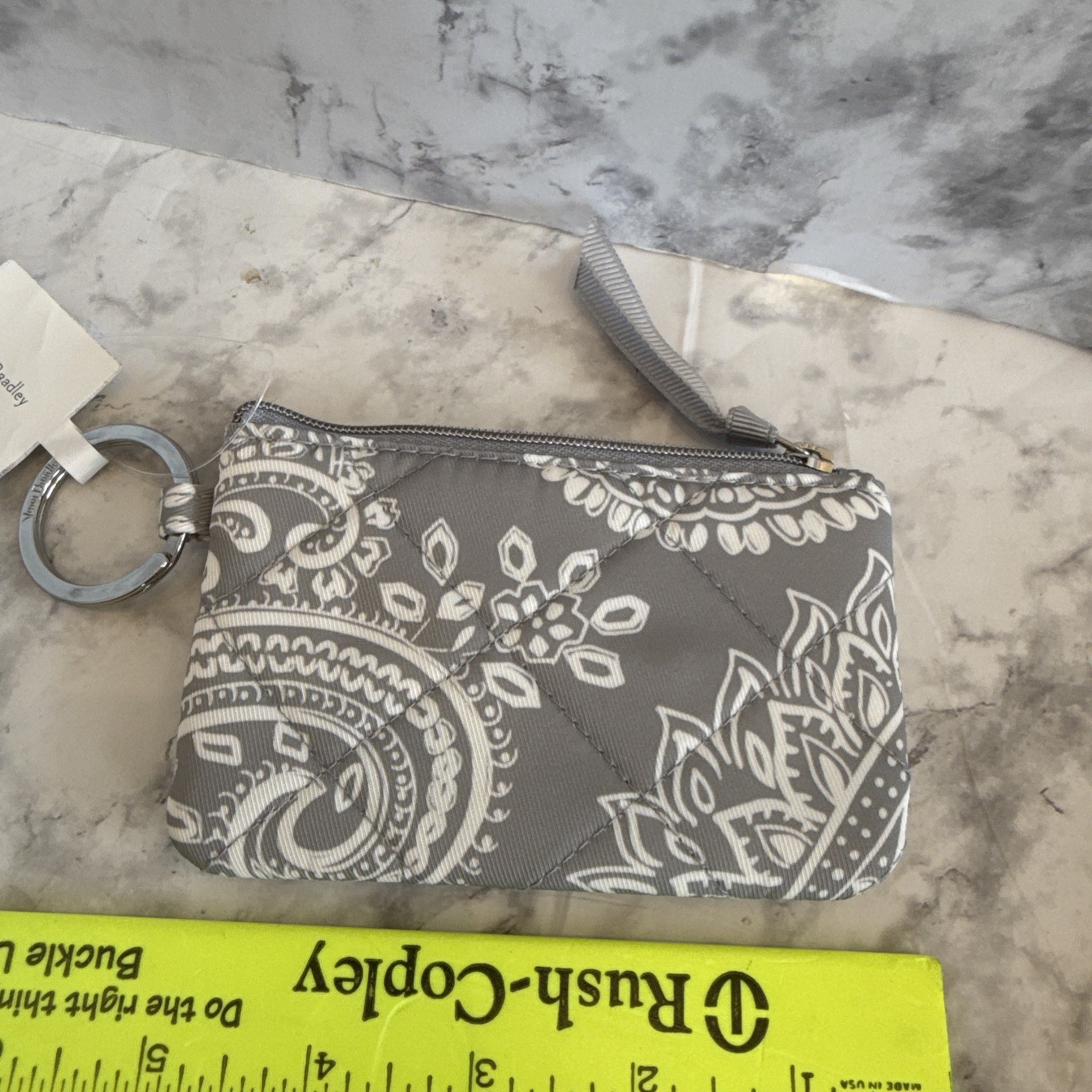 Vera Bradley Performance Twill Zip ID Key Ring  Wallet Cloud Gray Paisley NWT