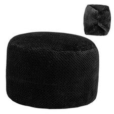 Unstuffed Pouf Ottoman Stool Footstool Foot Rest Cover Black 20x12 In Round 