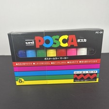 Uni POSCA PC-8K Marker Pen Broad Chisel 8mm Wallet Set of 8 Standard Colors