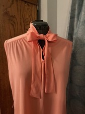 Vintage 60s 70s Keyhole Neck Tye Peach Coral Disco Dress RARE Made In U.S.A.