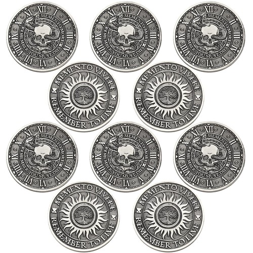 Misdary 10 Pcs Memento Mori Coin Memento Vivere Reminder Token Metal Skull Ch...