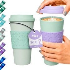 Copco Acadia 16oz Travel Mug - Set of 2 Spill-Proof Insulated Mugs - Purple/Teal