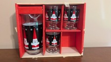 Vintag LIBBY Holt Howard Santa Cocktail Mixer & 3 Cocktail Glasses 1988 Org. Box