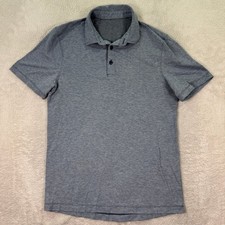 Lululemon Mens Small Polo Shirt Short Sleeve Button Up Athletic Heather Blue EUC
