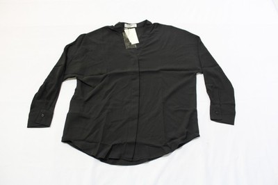 MNG By Mango Women's Long Sleeve V-Neck Button-Down Top JL3 Black Size 4 NWT