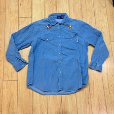 VTG Disney Winnie The Pooh Tigger Light Blue Corduroy Button Up Shirt Unisex Med