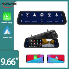 Portable Wireless CarPlay Back-up And Front Cam 9.66"Android Auto Mirror Link FM