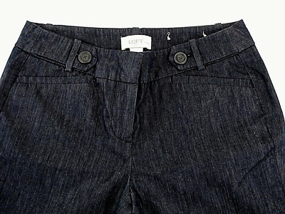 Ann Taylor Loft 00P Crop Black Gray Button Pocket Stretch Pant Zipper  Petite