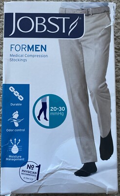 New JOBST Men's LARGE  20-30mmHg Firm Compression Thigh High Socks Khaki