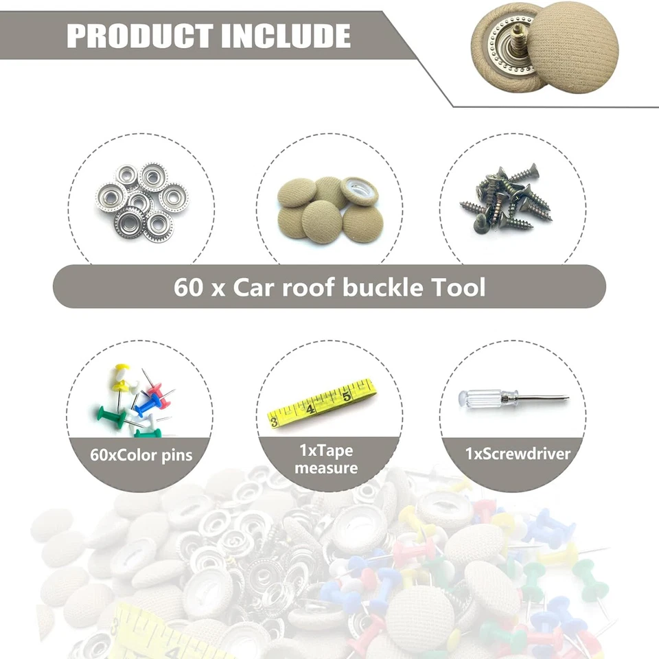 Kit de reparación de techo de techo de automóvil 60 piezas remaches a presión de techo automático con herramientas Foto 3 de 4