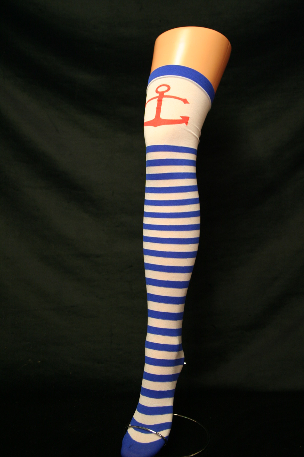 RED ANCHOR  ON BLUE & WHITE STRIPE OVER THE KNEE STOCKINGS/HOLD UPS SAILOR