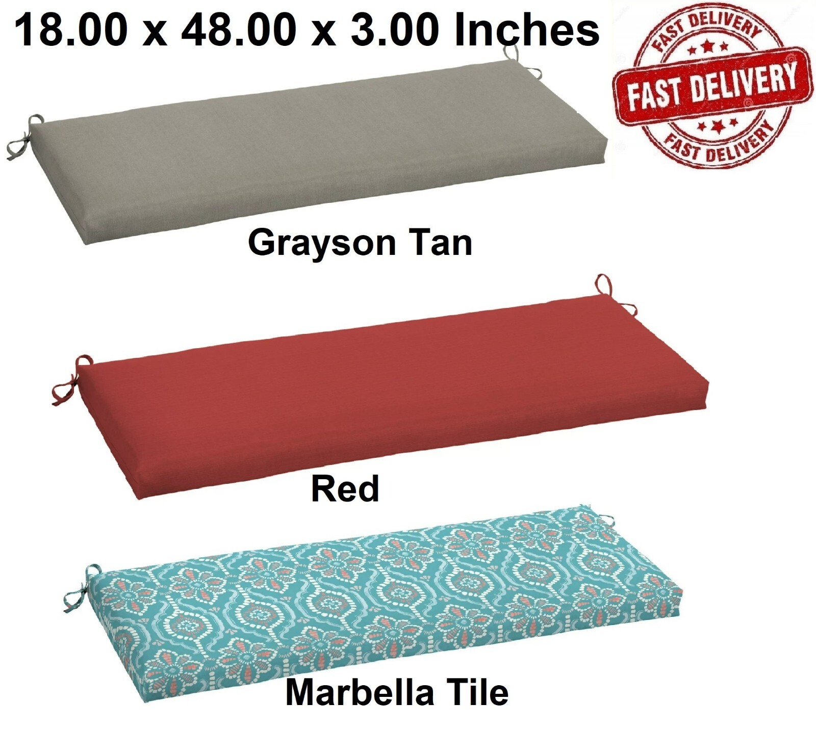 Outdoor Bench Chair Cushion Polyester Fabric Patio Seat Pad 18"x48" Tan