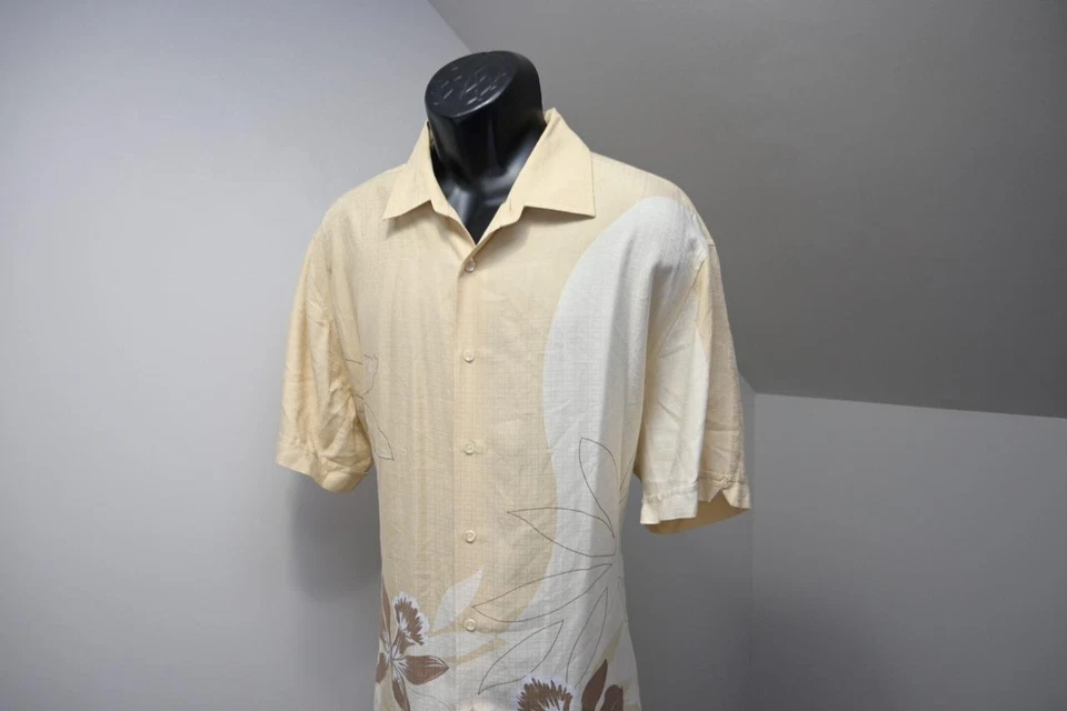 Cubavera 夏威夷纽扣露营衬衫花卉 100% 纤维胶休闲男式 XL 码 — 第 3/4 张图片