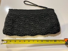 Rare Crochet Vintage Clutch Purse Women s Black Floral Zip Closure, Inner Pocket