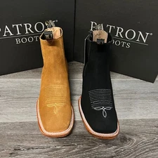 MEN'S PATRON BOTIN WESTERN ANKLE HALF BOOT GAMUZA LEATHER SQUARE TOE SUELA CUERO