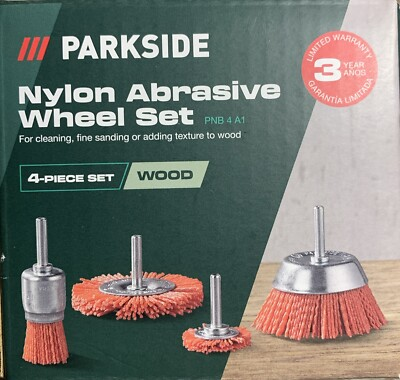 #ad Parkside Nylon Abrasive Wheel Set. 4 Piece Set For Wood Cleaning Fine Sanding $25.99