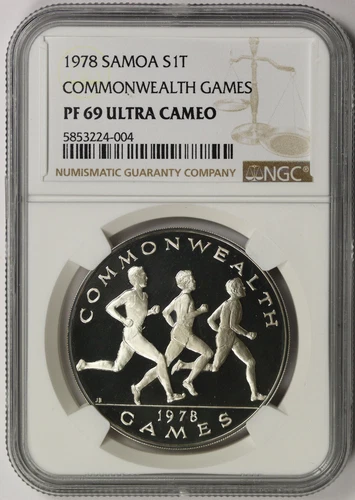 1978 Samoa Commonwealth Games Runners Silver 1 Tala Proof PF 69 Ultra Cameo NGC