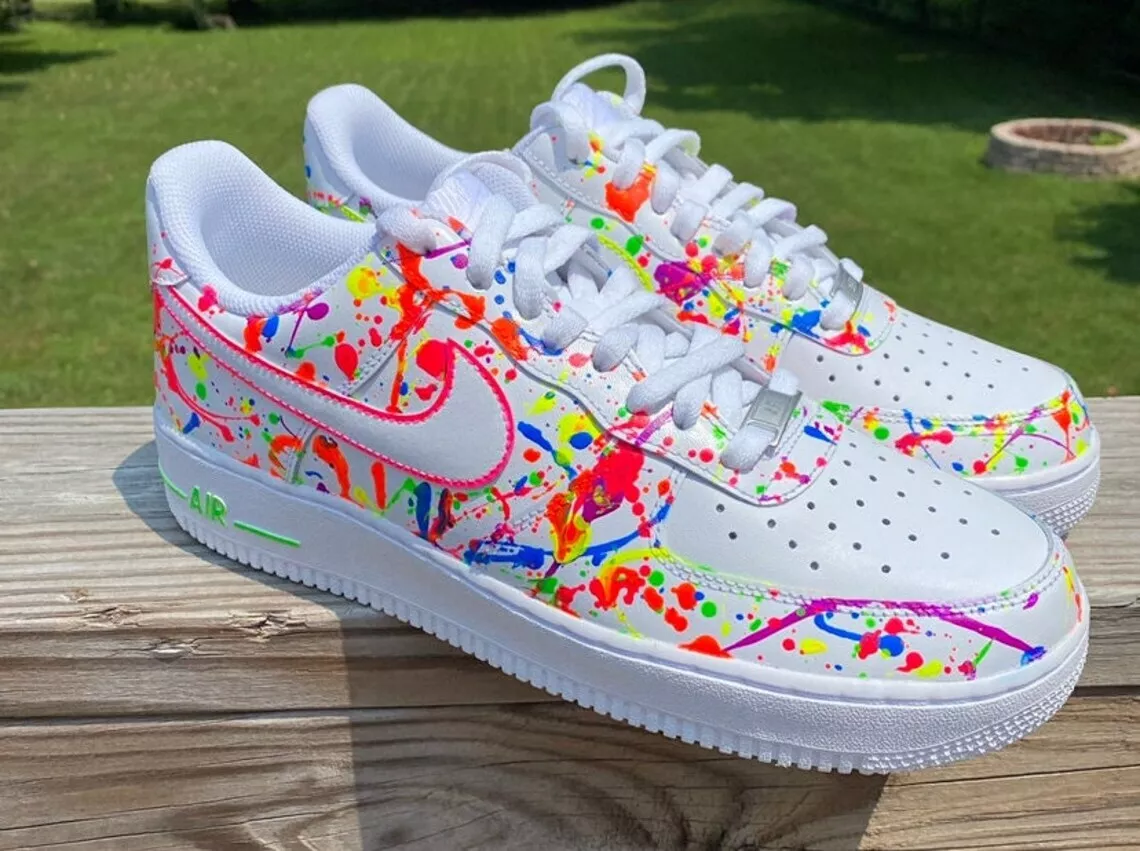 Nike Air Force 1 Custom Fiery Neon Splatter Graffiti Shoes