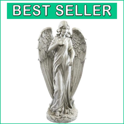 Weather-Resistant Light Gray Angel Sculpture - 31" Serenity for Your Yard