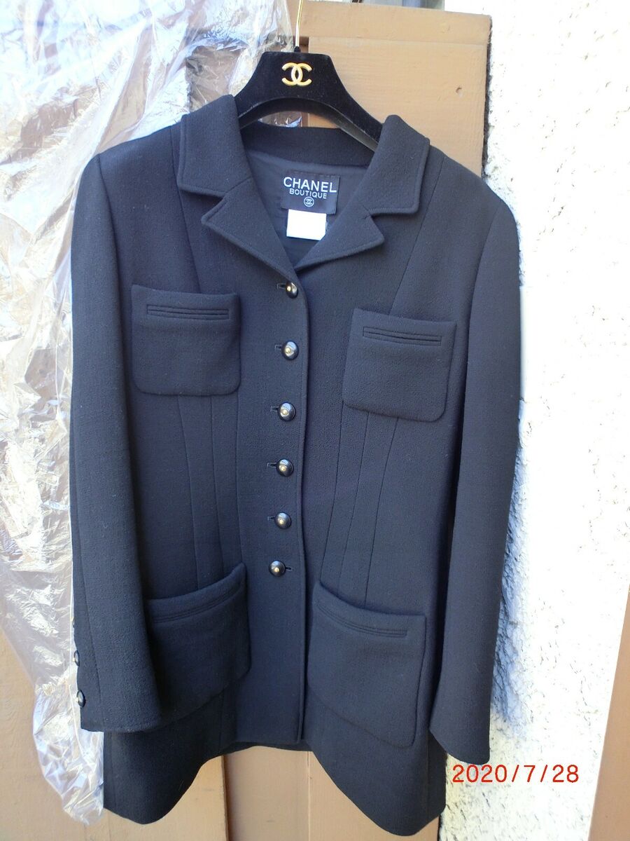 USED CHANEL RARE VINTAGE BOUTIQUE BLACK SUIT 2 PIECES SKIRT USED CHANEL RARE VINTAGE BOUTIQUE BLACK SUIT 2 PIECES SKIRT