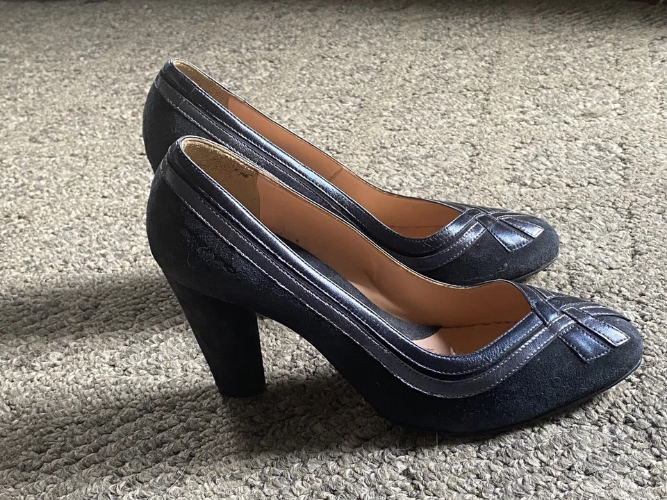 Fornarina Mujer Zapatos de Tacón Alto Azul Gamuza Cuero Cerrado Punta Redonda Tacones 39 Foto 4 de 4