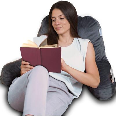 Comfortspa Deluxe Reading Pillow Large Grey Back Support For Bed Sitting Up