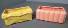 2 Vintage McCoy Planters - Salmon & Yellow - Made In USA - Art Deco Design k4 sb