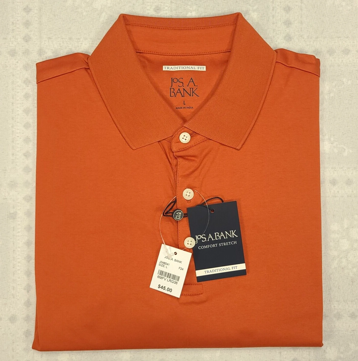 Jos A Bank Polo Shirt L Large Soft Cotton Traditional Fit NEW Burnt Orange #N93