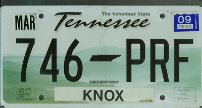 TENNESSEE passenger 2009 license plate 