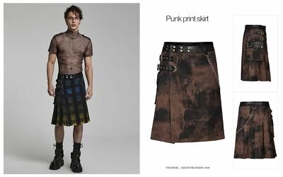 Punk Rave Gradient Color Scottish Kilt Rock Hip-Hop Men Midi Skirt Plaid Skirt - Photo 1/4