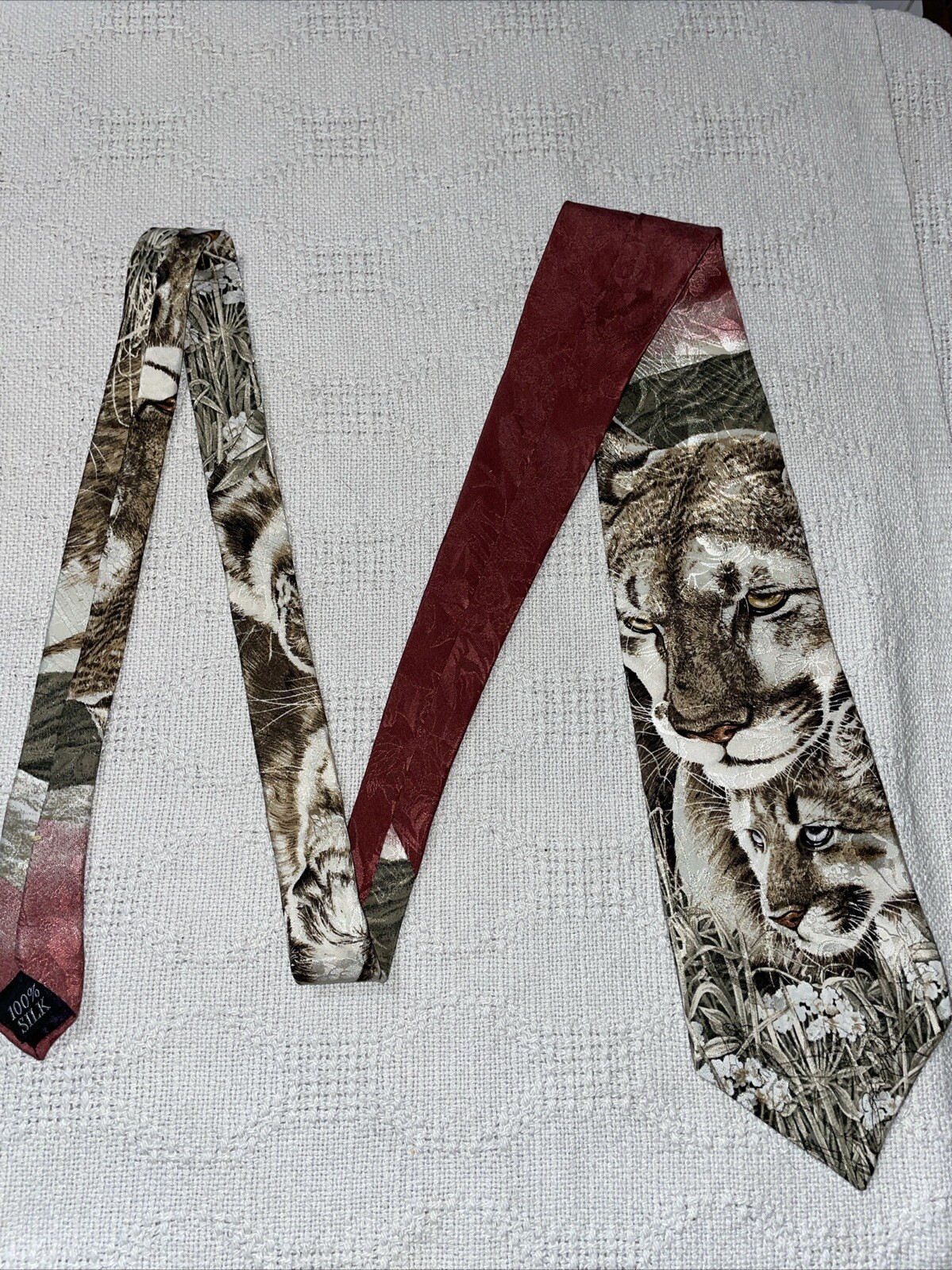 The Greenwich Workshop “Cougars" Dress Tie Mens Size 55” Tan Cougar Motif Party thumbnail 3