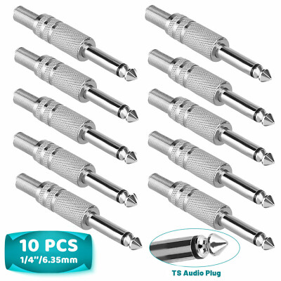 10x 1/4'' 6.35mm Male Mono Plug TS Audio Stereo Cable Jack Spring Connector Kit
